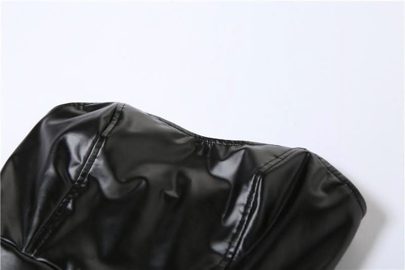 Sweetheart neck PU leather backless mini dress