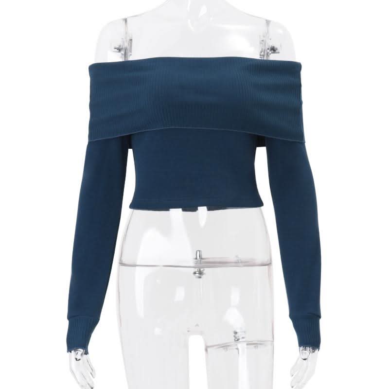 Off shoulder long sleeve knitted solid top