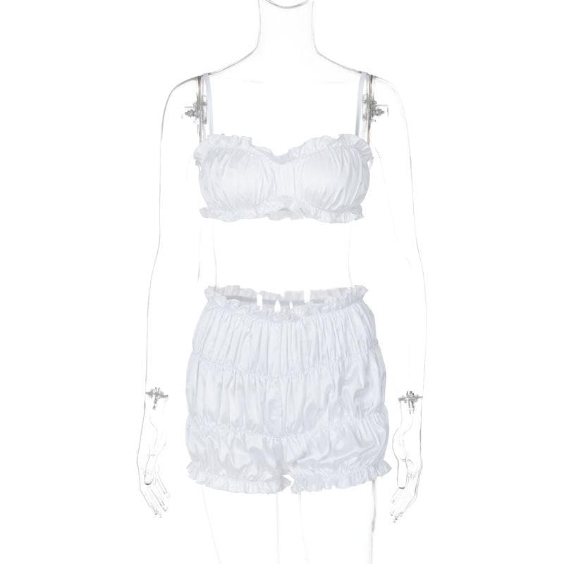 Smocked ruched solid cami pant set