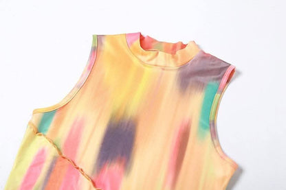 Stitch sleeveless contrast high neck maxi dress-final-sale