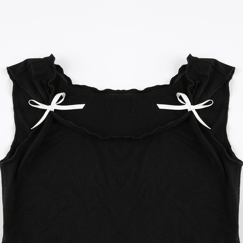 Cap sleeve bowknot u neck ruffle top