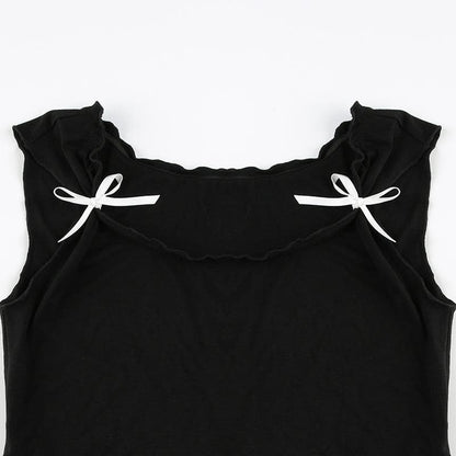 Cap sleeve bowknot u neck ruffle top