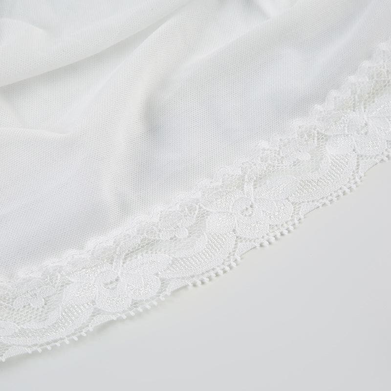 Flower applique ribbon ruched lace hem cami top