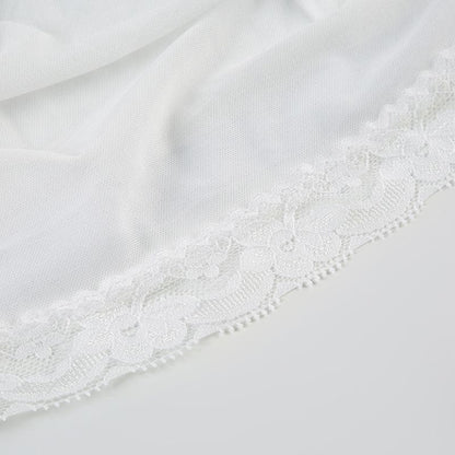 Flower applique ribbon ruched lace hem cami top