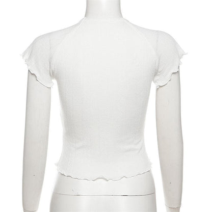 Short sleeve textured bowknot ruffle top