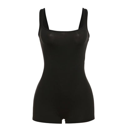 Square neck sleeveless backless solid romper