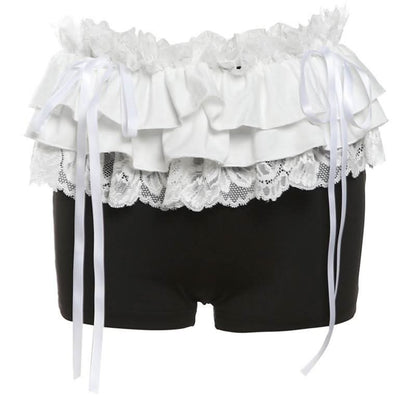 Lace hem ruched bowknot ribbon short pant