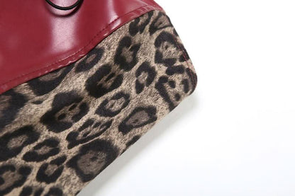 Leopard print lace up PU leather patchwork tube top