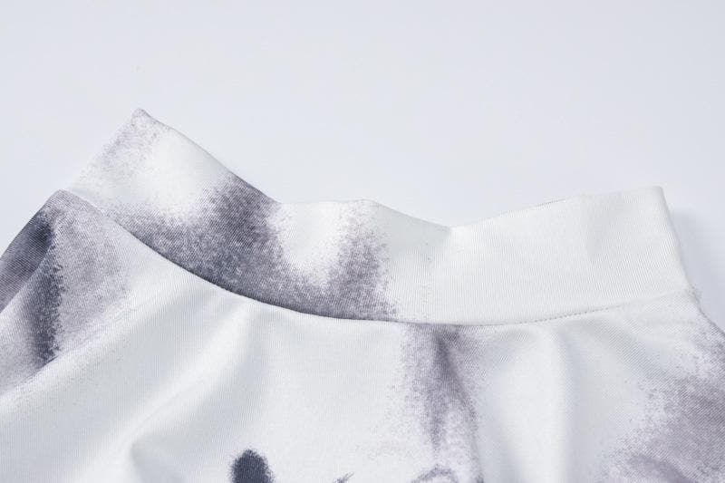Contrast print high neck short sleeve zip-up romper