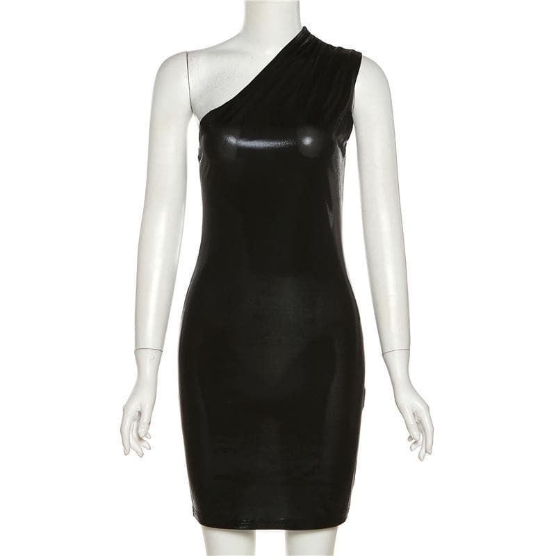 Metallic One-Shoulder Ruched Bodycon Mini Dress