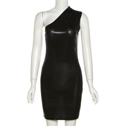 Metallic One-Shoulder Ruched Bodycon Mini Dress