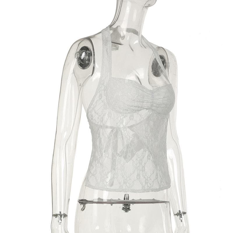 Halter lace see through ruched top