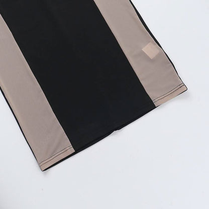 Halter self tie mesh patchwork backless maxi dress