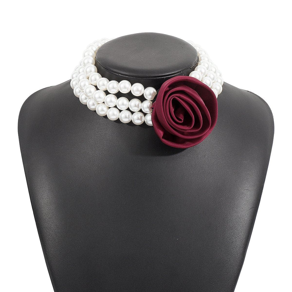 Rose decor faux pearl layered necklace