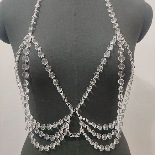 Halter tassels hollow out beaded crop cut out top