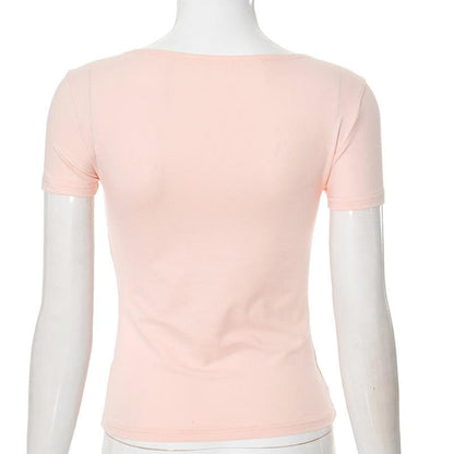Short sleeve crewneck star print hollow out cut out top