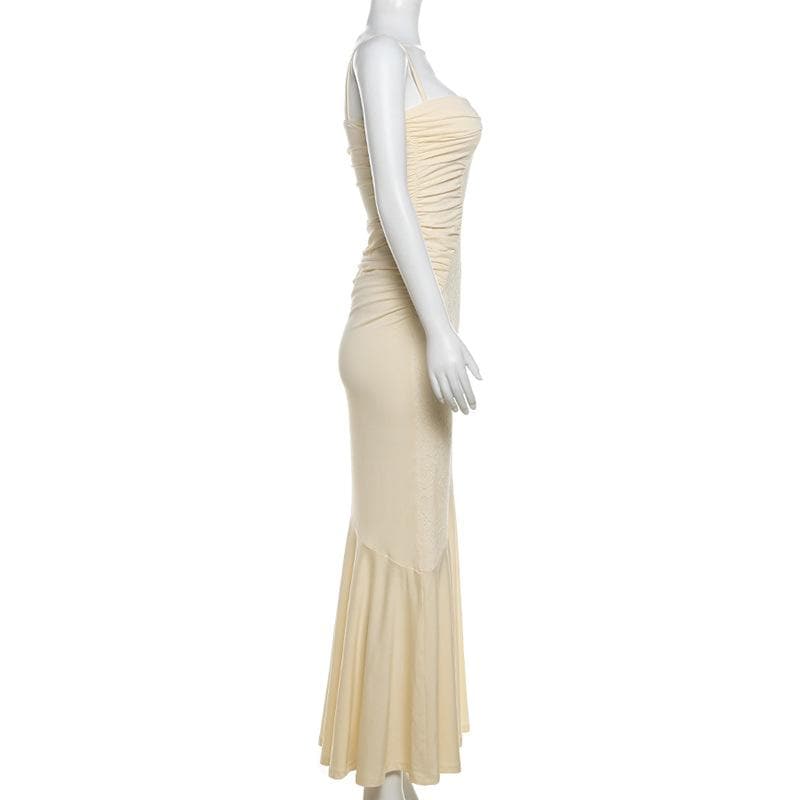 Ruched backless sweetheart neck cami maxi dress-final-sale