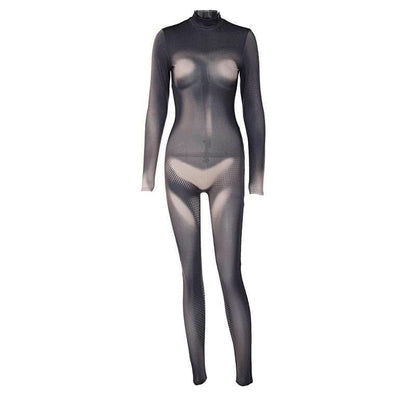 Zip-up long sleeve contrast polka dot thermal print high neck jumpsuit - Final Sale-final-sale