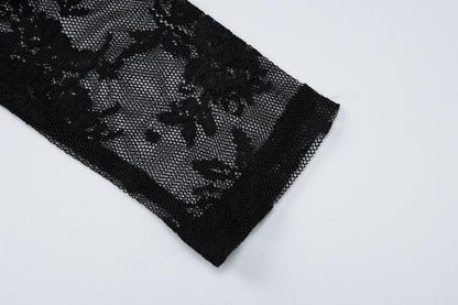 Long sleeve square neck lace patchwork top