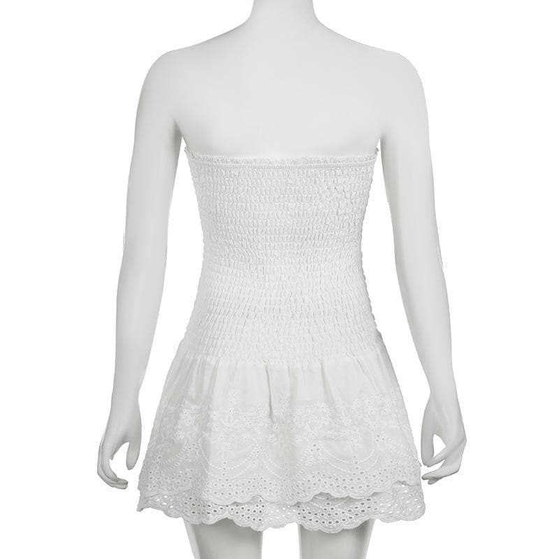 Smocked textured solid tube mini dress