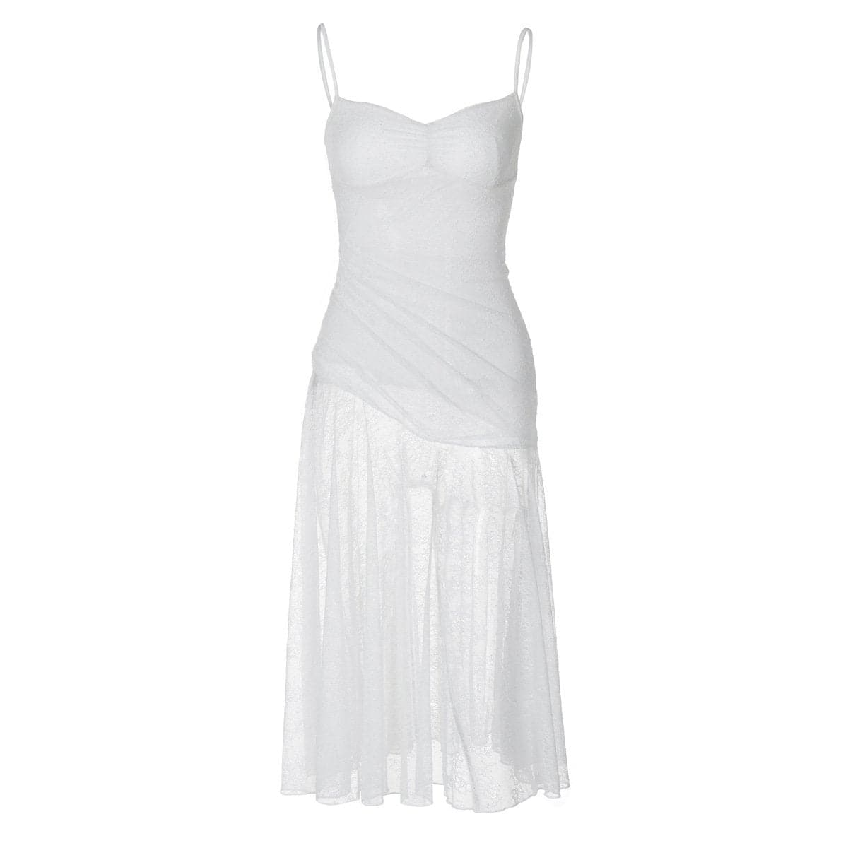 Lace ruched see through cami midi dress