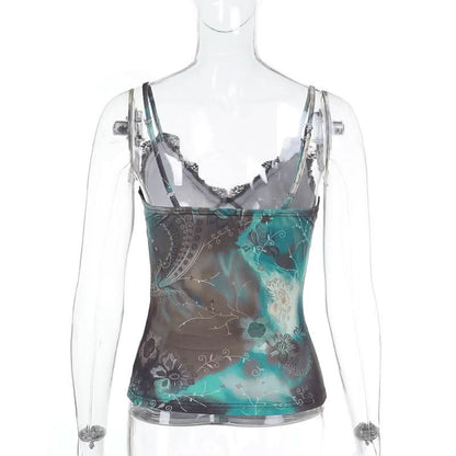 V neck lace hem contrast cami top