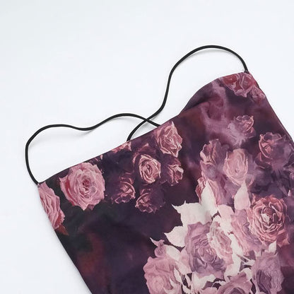 Cross back square neck flower print spaghetti strap maxi dress