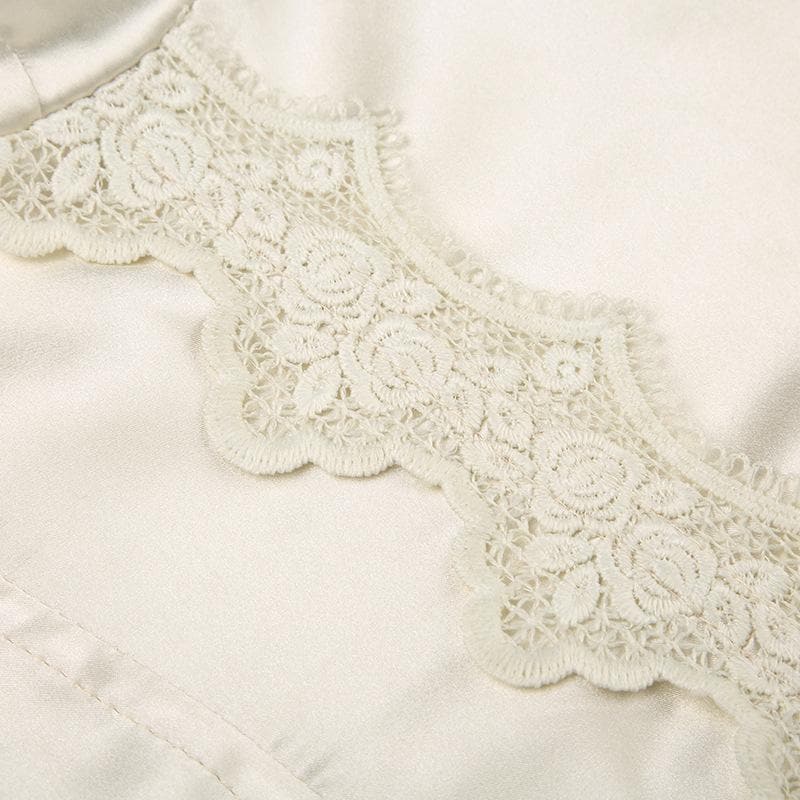 Satin lace hem stitch bustier bowknot solid cami top