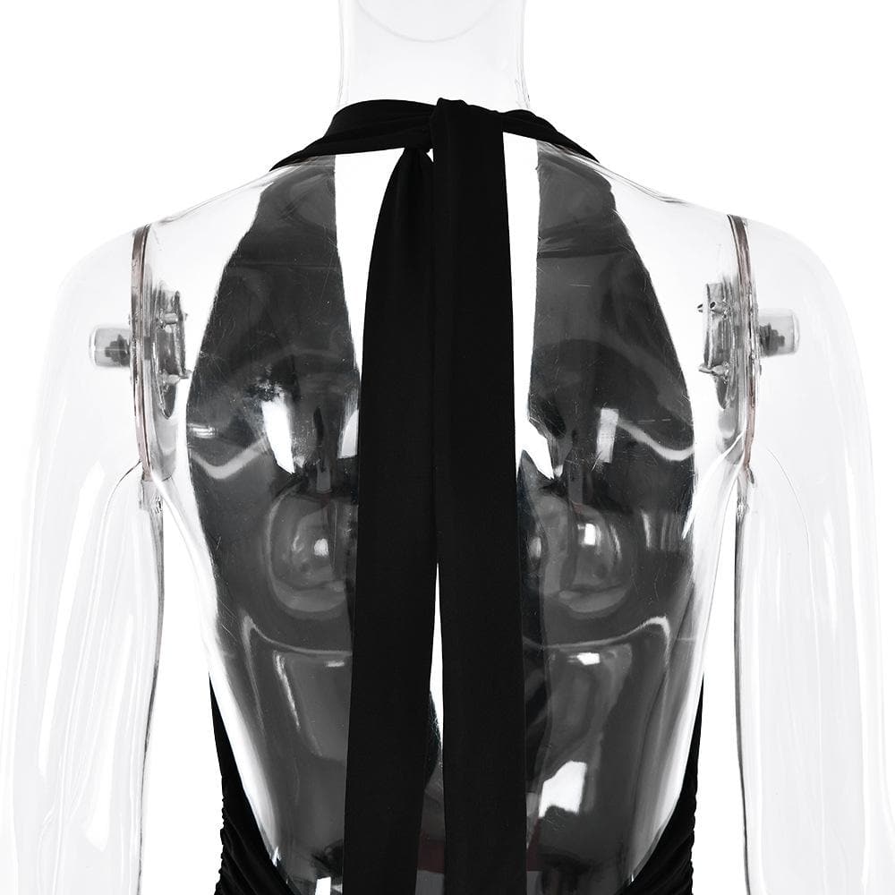 Halter deep v neck backless high slit maxi dress