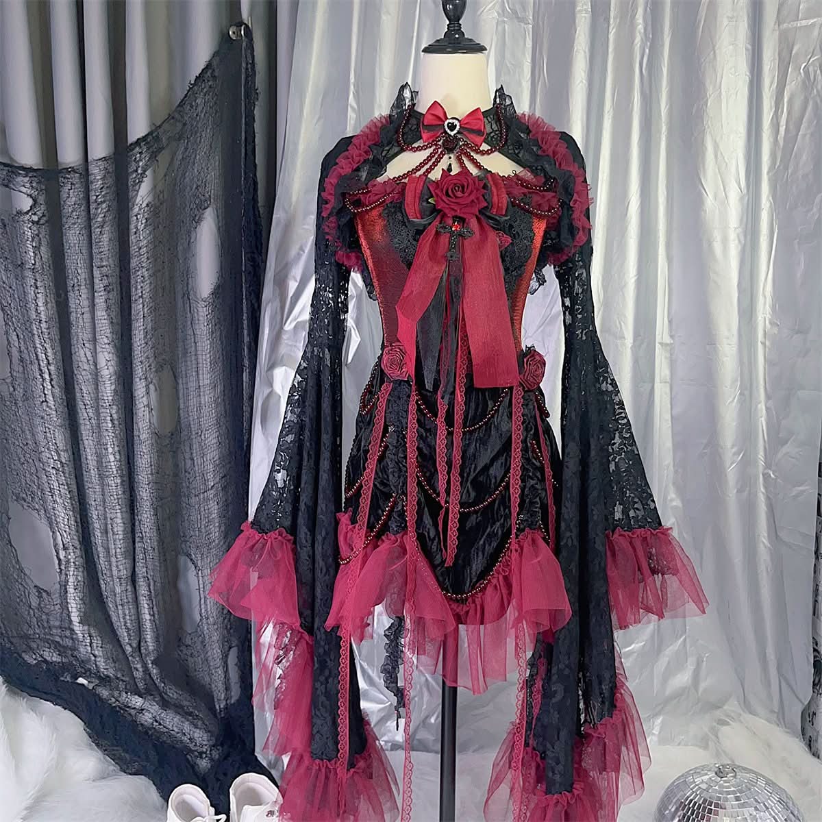 Bowknot ruffle mesh beaded shrug 2 piece cami mini dress