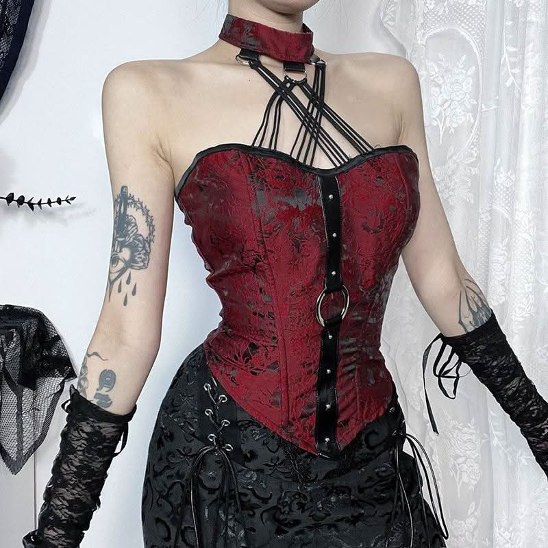Halter o ring lace up backless top