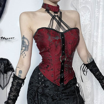 Halter o ring lace up backless top