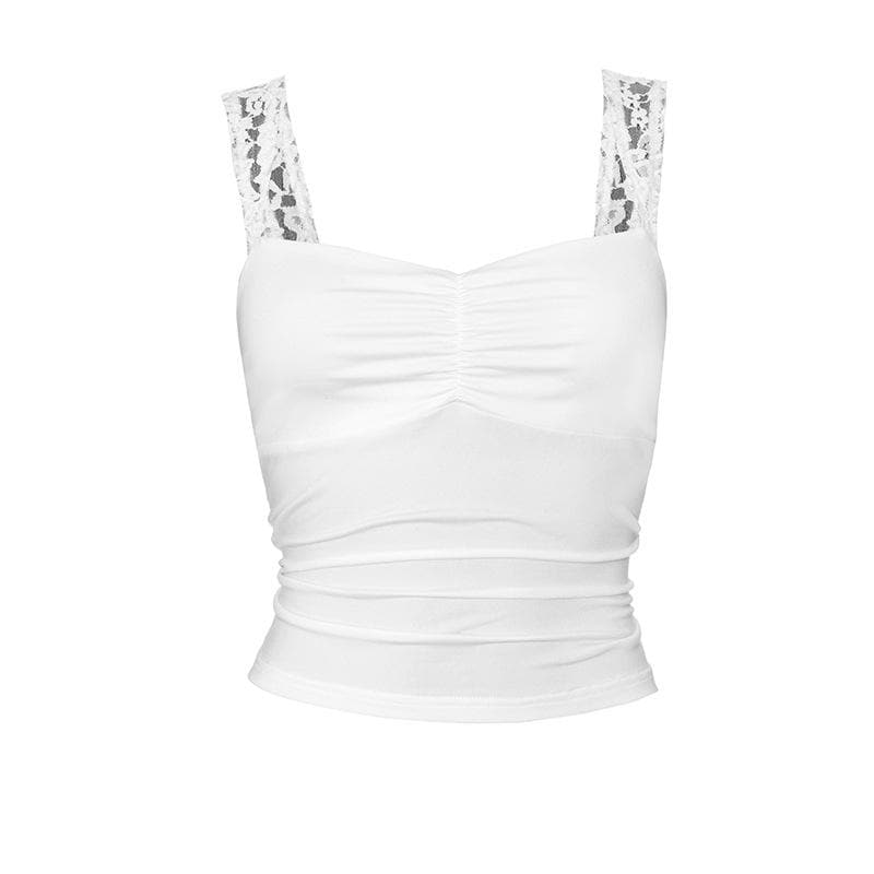 Ruched lace hem sweetheart neck cami top