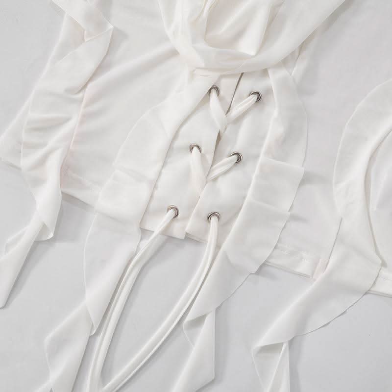 Hoodie long sleeve tassels self tie top