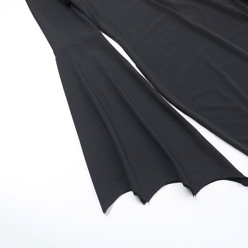 Long flared sleeve hollow out crewneck cut out maxi dress