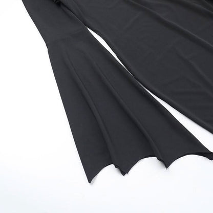 Long flared sleeve hollow out crewneck cut out maxi dress