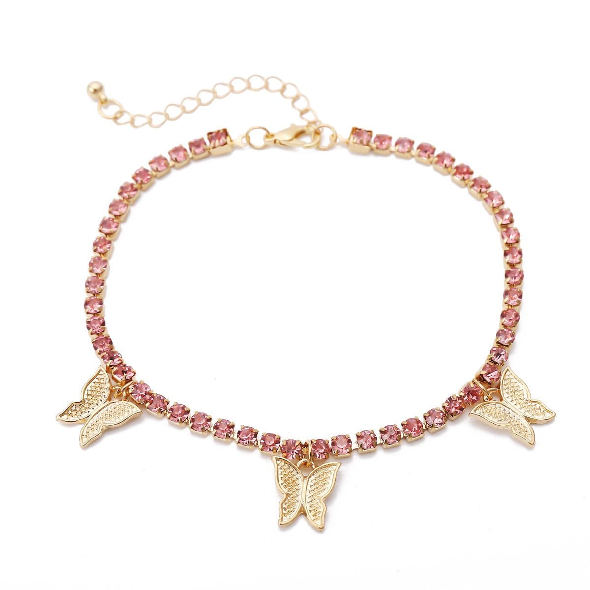 Butterfly pendant rhinestone anklet