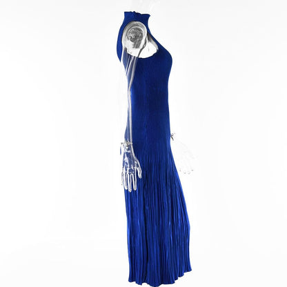 Plisse Pleated Mock Neck Sleeveless Bodycon Midi Dress
