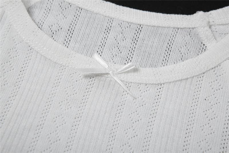 Short sleeve textured bowknot ruffle top