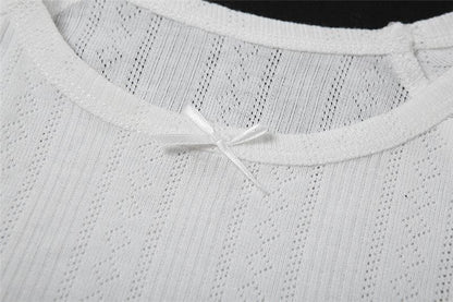 Short sleeve textured bowknot ruffle top