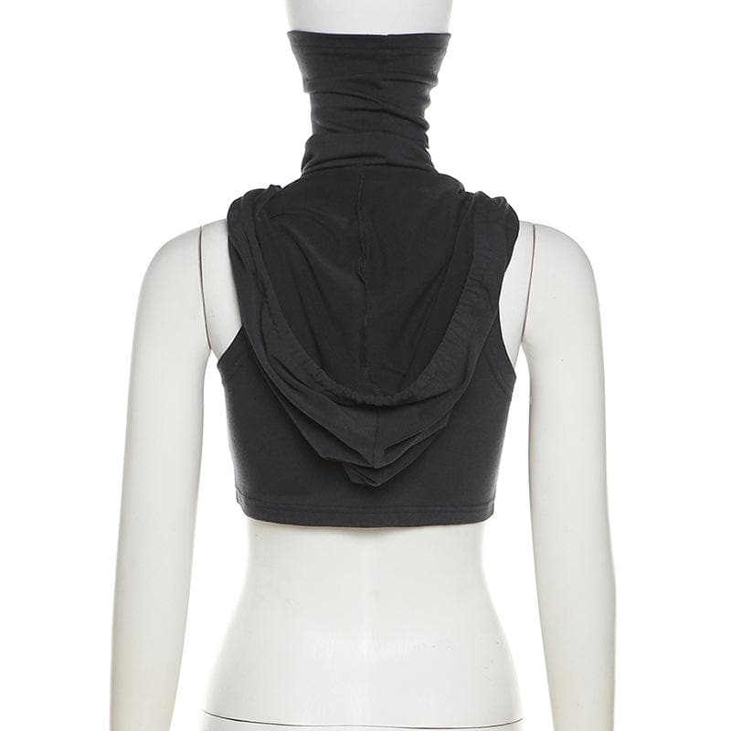 Sleeveless hoodie drawstring cross front ruched top