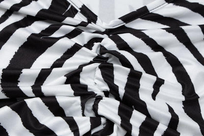 Zebra print off shoulder long sleeve contrast maxi dress