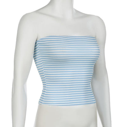 Striped print backless tube top