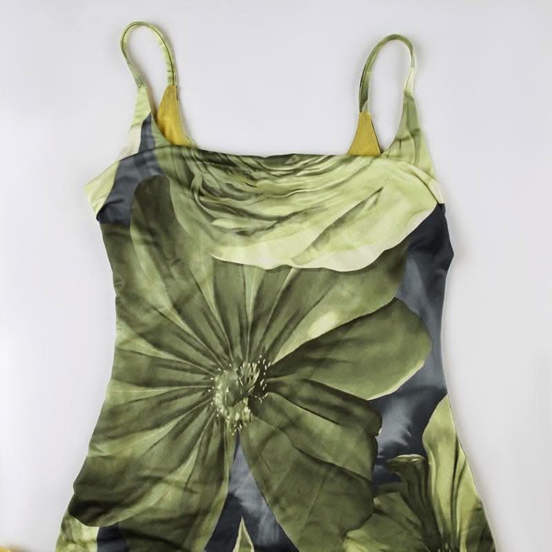 U neck flower print mesh cami maxi dress-final-sale