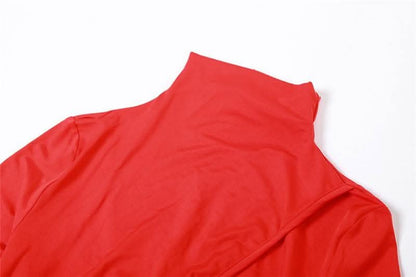 Hollow out solid long sleeve high neck zip-up cut out maxi dress-final-sale