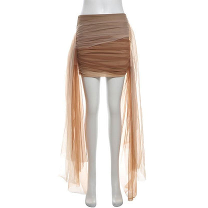 Ruched mesh contrast mini skirt