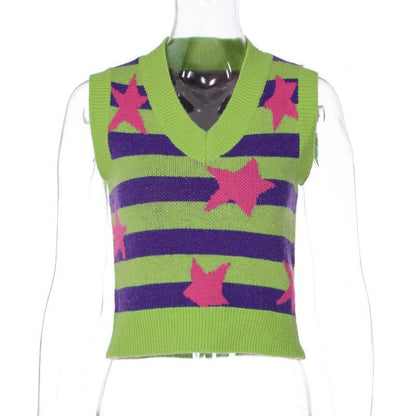 Cap sleeve contrast striped star pattern top