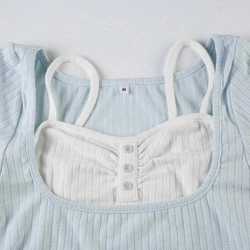 Short sleeve patchwork ruched ruffle top