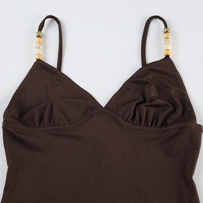 V neck backless beaded cami top