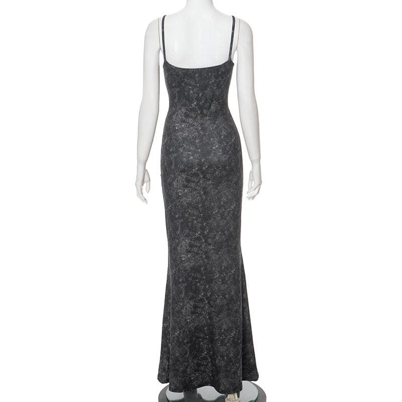 U neck print backless cami maxi dress